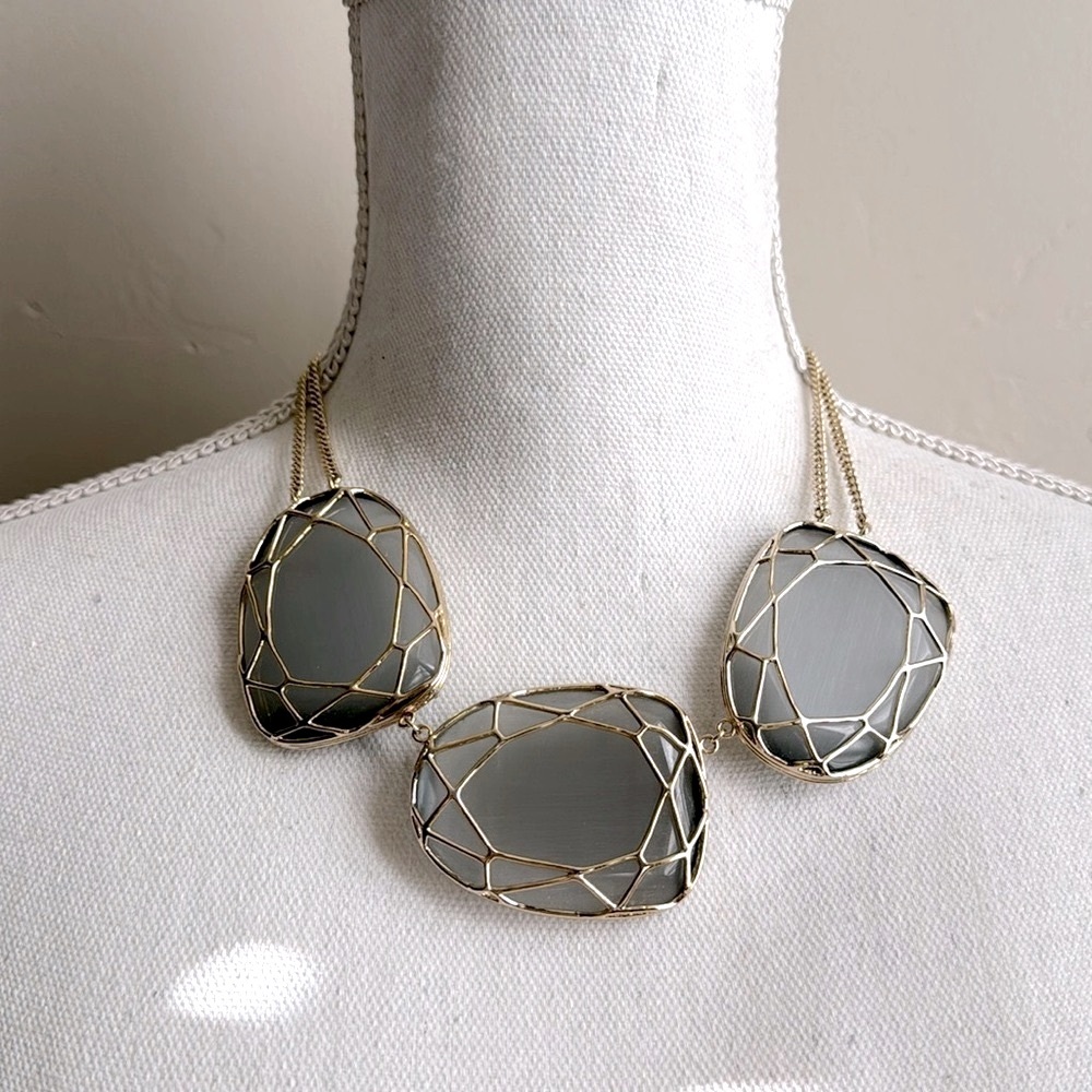 Vintage Kendra Scott Marcella Bib Statement Necklace Gray Gold